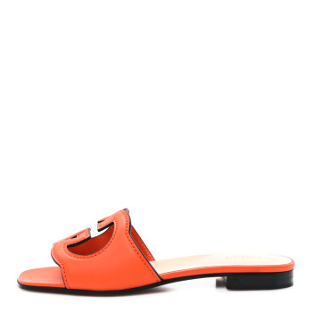 GUCCI Cosmos Softy Calfskin Interlocking G Cut Out Slide Sandals 36 Deep Orange