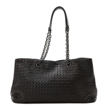 BOTTEGA VENETA Nappa Intrecciato Classic Chain Strap Tote Ebano