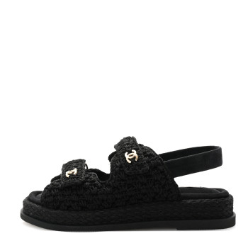 CHANEL Crochet Velcro Dad Sandals 39 Black
