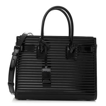 SAINT LAURENT Ribbed Patent Calfskin Baby Sac De Jour Black