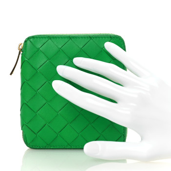BOTTEGA VENETA Nappa Intrecciato Zip Around Compact Wallet Parakeet