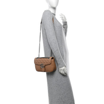 GUCCI Calfskin Matelasse Aria Small GG Marmont Shoulder Bag Camelia