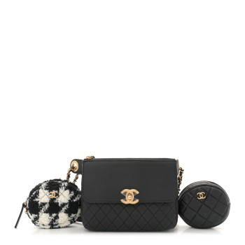 CHANEL Calfskin Quilted Multi Pouching Flap And Coin Purse Black
