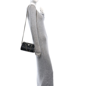 CHANEL Lambskin Quilted Resin CC Mini Bowling Clutch With Chain Black White