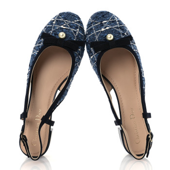 CHRISTIAN DIOR Tweed Cannage Slingback Ballet Pumps 39 Denim