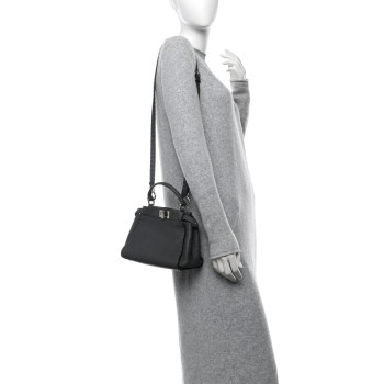 FENDI Cuoio Romano Selleria Bi-Color Mini Peekaboo Iconic Satchel Asfalto Latte