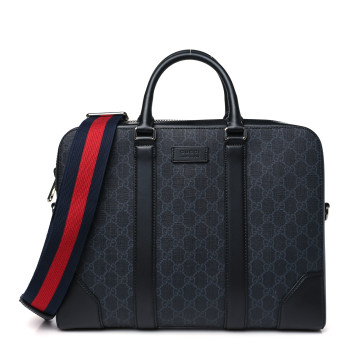 GUCCI GG Supreme Monogram Appia Calfskin Web Briefcase Black