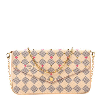 LOUIS VUITTON Damier Azur Studded Pochette Felicie Chain Wallet Fuchsia