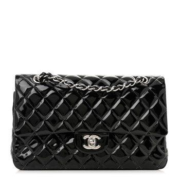 CHANEL Patent Quilted Medium Double Flap Black