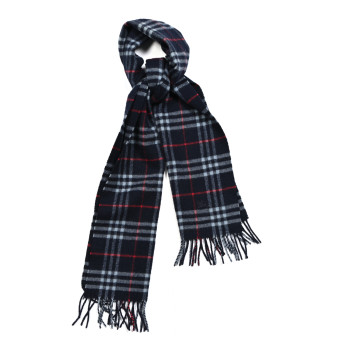 BURBERRY Wool Nova Check Fringe Scarf Blue