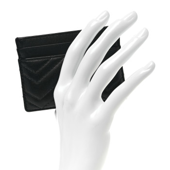 GUCCI Calfskin Matelasse GG Marmont Card Holder Black