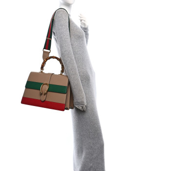 GUCCI Moon Calfskin Web Large Dionysus Bamboo Top Handle Bag Camelia Bright Evergreen Hibiscus Red