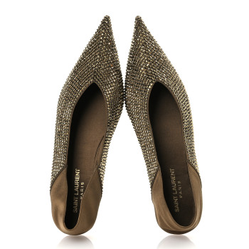 SAINT LAURENT Raso Seta Crystal Embellished Carolyn Mules 37 Kaki Starlight 37 Gold