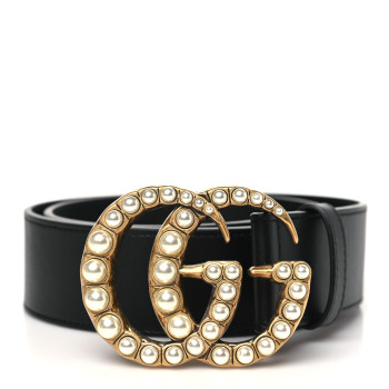 GUCCI Moon Calfskin Pearl Double G 40mm Belt 70 28 Black Cream
