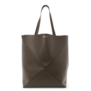 LOEWE Shiny Calfskin Medium Puzzle Fold Tote Umber