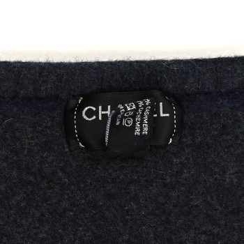 CHANEL Wool CC Throw Blanket Dark Blue Dark Grey