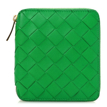 BOTTEGA VENETA Nappa Intrecciato Zip Around Compact Wallet Parakeet