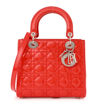 CHRISTIAN DIOR Patent Cannage Medium Lady Dior Red
