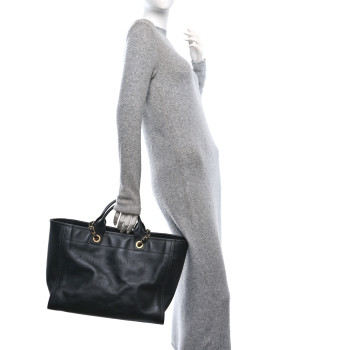 CHANEL Calfskin Medium Deauville Tote Black