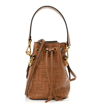 FENDI Vitello Cristallo Nature F is Fendi FF 1974 Embossed Mini Mon Tresor Bucket Bag Cuoio