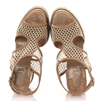 CHRISTIAN LOUBOUTIN Waxed Calfskin Mesh Almeja 130 Espadrilles Pumps 40 Lionne Terra