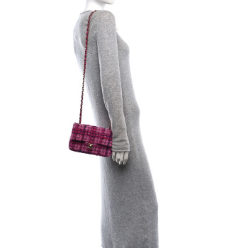CHANEL Tweed Quilted Mini Rectangular Flap Fuchsia Purple