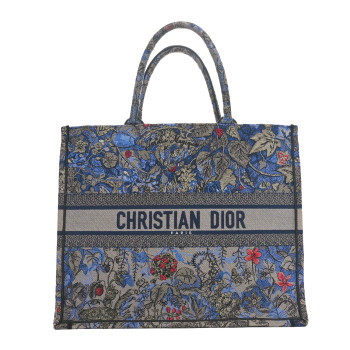 CHRISTIAN DIOR Canvas Embroidered Large Toile de Jouy Voyage Book Tote Blue Multicolor