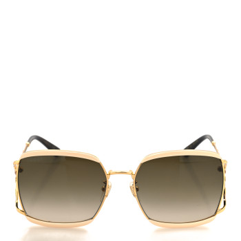 GUCCI Metal Square Frame GG0593SK Sunglasses Ivory Gold Brown