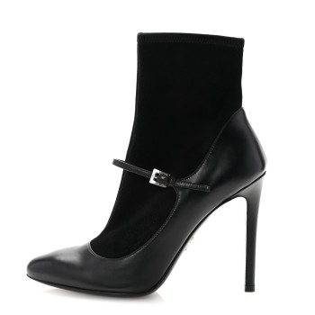 PRADA Vitello Lux Camoscio Mary Jane Ankle Boots 36 Black