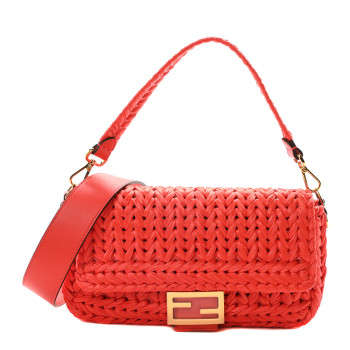 FENDI Paglia Vitello Grace FF Woven Baguette Lava