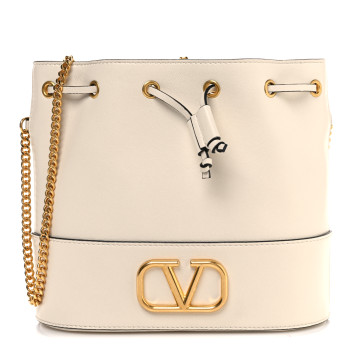 VALENTINO GARAVANI Nappa Mini VLogo Signature Chain Bucket Bag Light Ivory