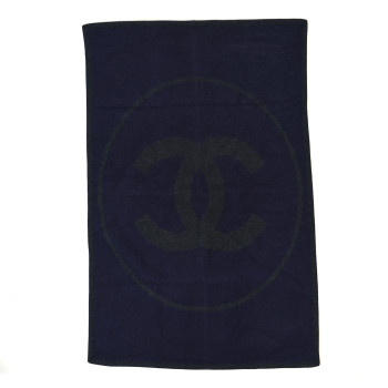 CHANEL Wool CC Throw Blanket Dark Blue Dark Grey
