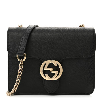 GUCCI Dollar Calfskin Small Interlocking G Shoulder Bag Black