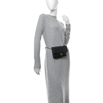 CHANEL Shiny Caviar Pick Me Up Flap Belt Bag Black