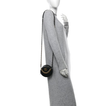 CHANEL Lambskin Quilted Chanel 19 Round Clutch With Chain Black