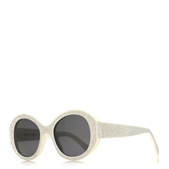 CELINE Acetate Crystal Studded Bold 3 Dots Round Sunglasses CL4240IS Ivory Smoke