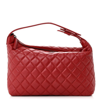 CHANEL Lambskin Quilted Small Hobo Red