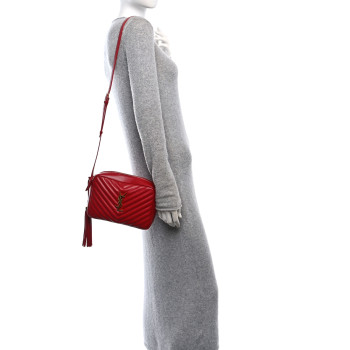 SAINT LAURENT Calfskin Matelasse Monogram Lou Camera Bag Eros Red
