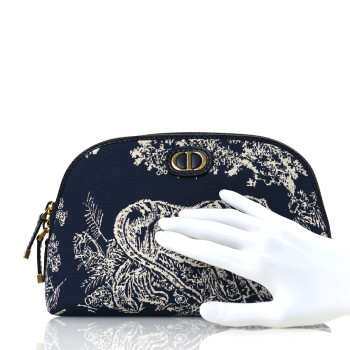 CHRISTIAN DIOR Embroidered Toile De Jouy 30 Montaigne Cosmetic Pouch Blue