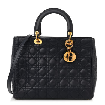 CHRISTIAN DIOR Lambskin Cannage Large Lady Dior Navy Blue