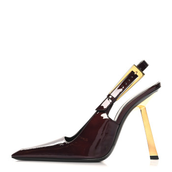 SAINT LAURENT Vernice Gloss Lee 110 Slingback Pumps 37 Marron Glacé