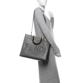 FENDI Vitello King Plexiglass Logo Embossed Medium Fendi Sunshine Shopper Tote Moon
