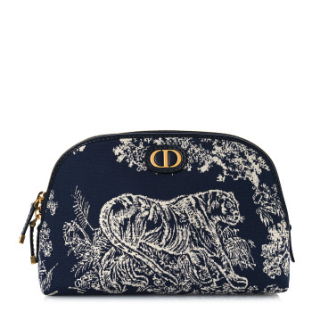 CHRISTIAN DIOR Embroidered Toile De Jouy 30 Montaigne Cosmetic Pouch Blue