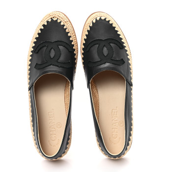 CHANEL Lambskin Grosgrain Espadrilles 39 Navy Black