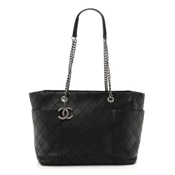 CHANEL Lambskin Stitched Shopping Tote Black