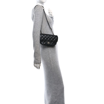 CHANEL Calfskin Quilted CC Uniform Flap Belt Bag Black