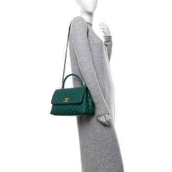 CHANEL Caviar Quilted Small Coco Handle Flap Green
