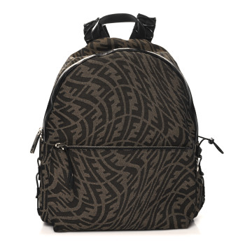 FENDI X SARAH COLEMAN Fabric Jacquard Vitello Grace Light Woven Lanyard FF Vertigo Pouch Pocket Backpack Tobacco Moro Black