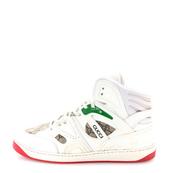 GUCCI Demetra GG Supreme Monogram Mens Basket High Top Sneakers 8.5 Great White Beige Ebony
