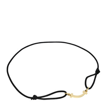 TIFFANY 18K Yellow Gold Mini T Smile Cord Bracelet Black